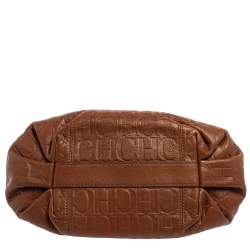 Pre Owned Carolina Herrera Brown Monogram Leather Poppy Hobo