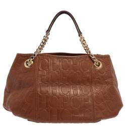 Pre Owned Carolina Herrera Brown Monogram Leather Poppy Hobo