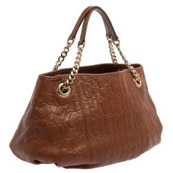 Pre Owned Carolina Herrera Brown Monogram Leather Poppy Hobo