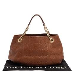 Pre Owned Carolina Herrera Brown Monogram Leather Poppy Hobo