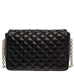 Pre Owned Carolina Herrera Black Quilted Leather Flap Chain Shoulder Bag