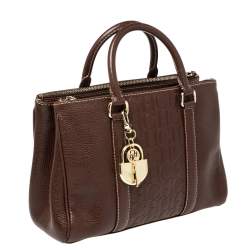 Pre Owned Carolina Herrera Dark Brown Embossed Leather Matteo Tote
