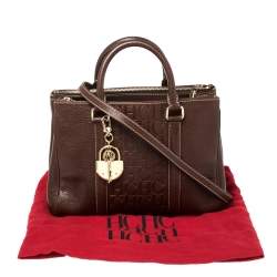 Pre Owned Carolina Herrera Dark Brown Embossed Leather Matteo Tote