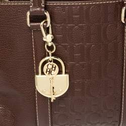 Pre Owned Carolina Herrera Dark Brown Embossed Leather Matteo Tote