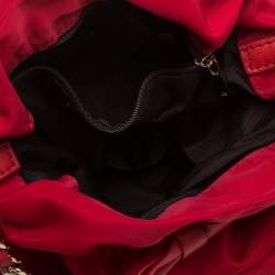 Pre Owned Carolina Herrera Red Nylon and Leather Bow Drawstring Hobo