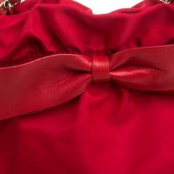 Pre Owned Carolina Herrera Red Nylon and Leather Bow Drawstring Hobo