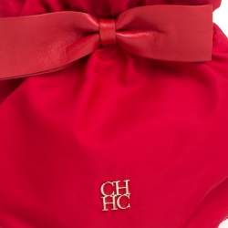 Pre Owned Carolina Herrera Red Nylon and Leather Bow Drawstring Hobo