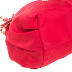 Pre Owned Carolina Herrera Red Nylon and Leather Bow Drawstring Hobo
