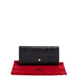 Pre Owned Carolina Herrera Navy Blue Monogram Leather Continental Wallet