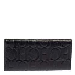 Pre Owned Carolina Herrera Navy Blue Monogram Leather Continental Wallet