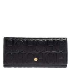 Pre Owned Carolina Herrera Navy Blue Monogram Leather Continental Wallet