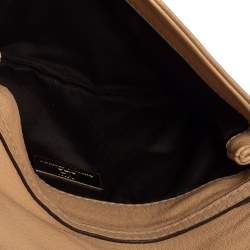 Pre Owned Carolina Herrera Beige Quilted Embossed Leather Flap Chain Clutch