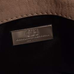 Pre Owned Carolina Herrera Beige Quilted Embossed Leather Flap Chain Clutch