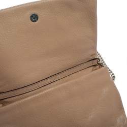 Pre Owned Carolina Herrera Beige Quilted Embossed Leather Flap Chain Clutch