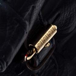 Pre Owned Carolina Herrera Navy Blue Embossed Monogram Leather Buckle Tote