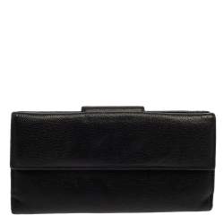 Pre Owned Carolina Herrera Black Leather Flap Continental Wallet