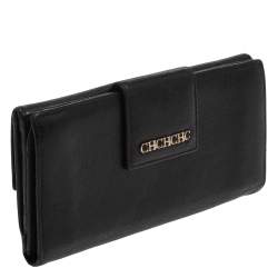Pre Owned Carolina Herrera Black Leather Flap Continental Wallet