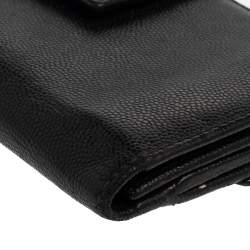 Pre Owned Carolina Herrera Black Leather Flap Continental Wallet