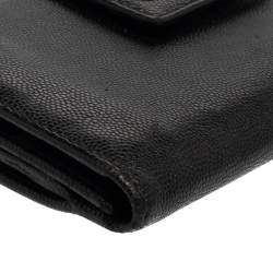 Pre Owned Carolina Herrera Black Leather Flap Continental Wallet