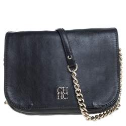 Pre Owned Carolina Herrera Black Leather New Baltazar Flap Shoulder Bag