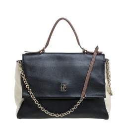 Carolina Herrera Black Leather Minuetto Flap Top Handle Bag