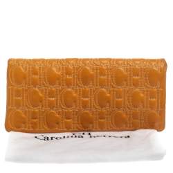 Pre Owned Carolina Herrera Mustard Monogram Embossed Leather Flap Clutch