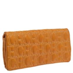Pre Owned Carolina Herrera Mustard Monogram Embossed Leather Flap Clutch