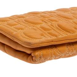 Pre Owned Carolina Herrera Mustard Monogram Embossed Leather Flap Clutch