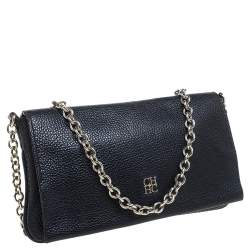 Pre Owned Carolina Herrera Navy Blue Leather Flap Crossbody Bag