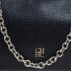 Pre Owned Carolina Herrera Navy Blue Leather Flap Crossbody Bag