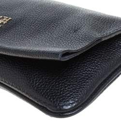 Pre Owned Carolina Herrera Navy Blue Leather Flap Crossbody Bag