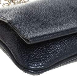 Pre Owned Carolina Herrera Navy Blue Leather Flap Crossbody Bag