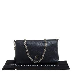 Pre Owned Carolina Herrera Navy Blue Leather Flap Crossbody Bag