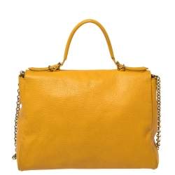 Pre Owned Carolina Herrera Yellow Leather Minuetto Flap Top Handle Bag