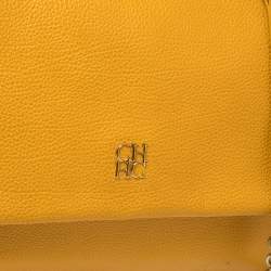 Pre Owned Carolina Herrera Yellow Leather Minuetto Flap Top Handle Bag