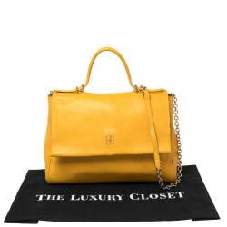 Pre Owned Carolina Herrera Yellow Leather Minuetto Flap Top Handle Bag