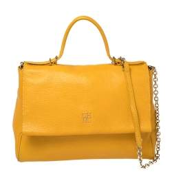 Pre Owned Carolina Herrera Yellow Leather Minuetto Flap Top Handle Bag