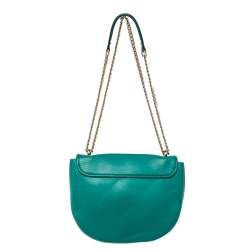 Pre Owned Carolina Herrera Green Leather Saddle Crossbody Bag