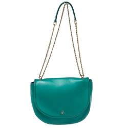 Pre Owned Carolina Herrera Green Leather Saddle Crossbody Bag