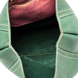 Pre Owned Carolina Herrera Green/Beige Embossed Leather Andy Tote