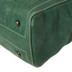 Pre Owned Carolina Herrera Green/Beige Embossed Leather Andy Tote