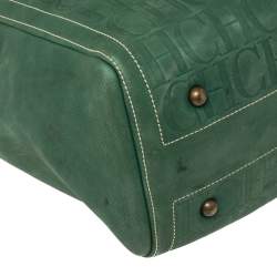 Pre Owned Carolina Herrera Green/Beige Embossed Leather Andy Tote