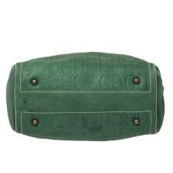 Pre Owned Carolina Herrera Green/Beige Embossed Leather Andy Tote