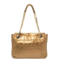 Pre Owned Carolina Herrera Gold Monogram Leather Audrey Shoulder Bag