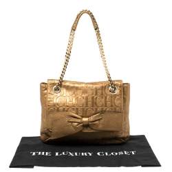 Pre Owned Carolina Herrera Gold Monogram Leather Audrey Shoulder Bag