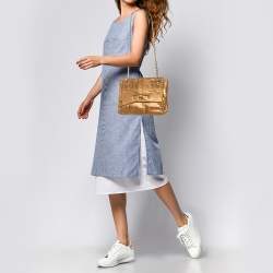 Pre Owned Carolina Herrera Gold Monogram Leather Audrey Shoulder Bag