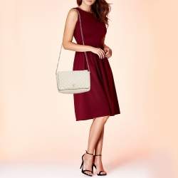 Pre Owned Carolina Herrera Off White Quilted Leather Flap Crossbody Bag