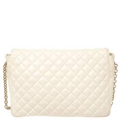 Pre Owned Carolina Herrera Off White Quilted Leather Flap Crossbody Bag