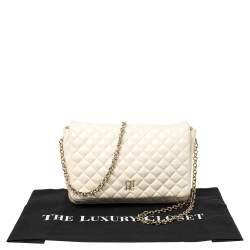 Pre Owned Carolina Herrera Off White Quilted Leather Flap Crossbody Bag