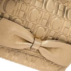 Pre Owned Carolina Herrera Gold Monogram Leather Audrey Shoulder Bag